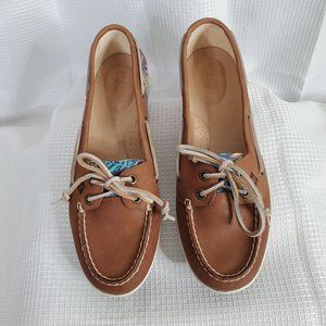 Sperry Top Sider Womens Size 8.5 M Boat Deck Shoes Tan Leather Firefish Seaweed
